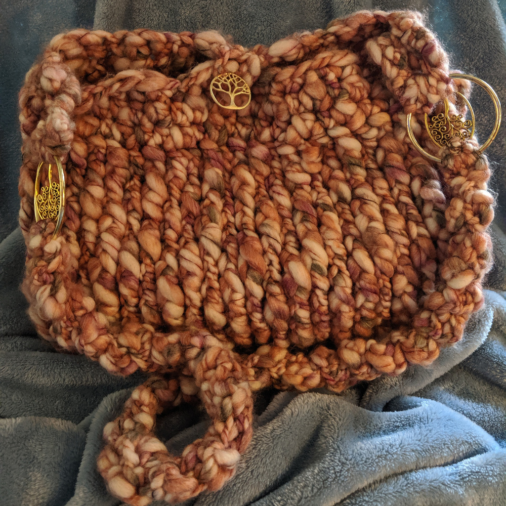 Crocheted Bag with Tree of Life Accents OOAK